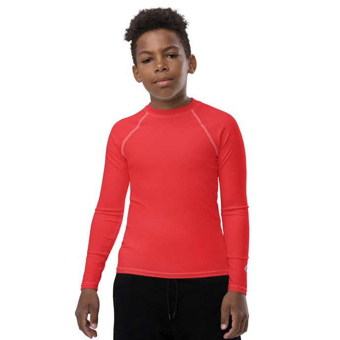 Youth Boys Long Sleeve Rash Guard – Solid Color Performance Gear – Scarlet