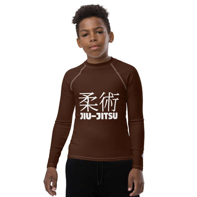 Youth Boys Martial Arts Rash Guard – Long Sleeve Jiu-Jitsu Uniform Top – Chocolate