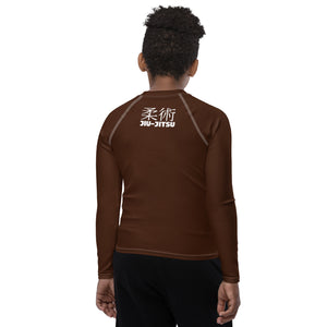 Youth Boys Martial Arts Rash Guard – Long Sleeve Jiu-Jitsu Uniform Top – Chocolate