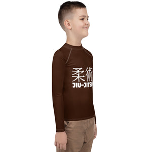 Youth Boys Martial Arts Rash Guard – Long Sleeve Jiu-Jitsu Uniform Top – Chocolate