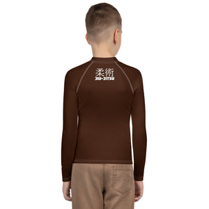 Youth Boys Martial Arts Rash Guard – Long Sleeve Jiu-Jitsu Uniform Top – Chocolate