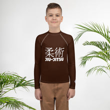 Youth Boys Martial Arts Rash Guard – Long Sleeve Jiu-Jitsu Uniform Top – Chocolate