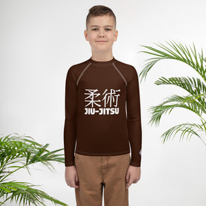 Youth Boys Martial Arts Rash Guard – Long Sleeve Jiu-Jitsu Uniform Top – Chocolate