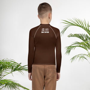 Youth Boys Martial Arts Rash Guard – Long Sleeve Jiu-Jitsu Uniform Top – Chocolate