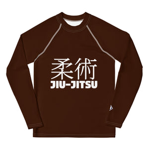 Youth Boys Martial Arts Rash Guard – Long Sleeve Jiu-Jitsu Uniform Top – Chocolate
