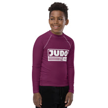 Youth Boys Premium Judo Rash Guard – Long Sleeve Athletic Training Shirt - Tyrian Purple Boys Exclusive Judo Long Sleeve Rash Guard Youth