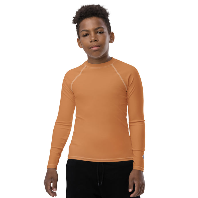 Youth Boys Rash Guard – Long Sleeve Top for BJJ, MMA & Sports – Raw Sienna