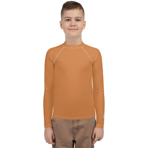 Youth Boys Rash Guard – Long Sleeve Top for BJJ, MMA & Sports – Raw Sienna