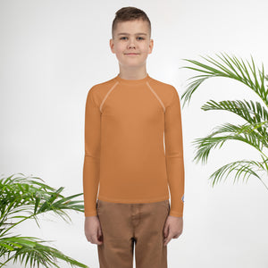 Youth Boys Rash Guard – Long Sleeve Top for BJJ, MMA & Sports – Raw Sienna