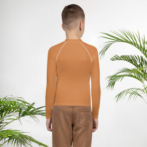 Youth Boys Rash Guard – Long Sleeve Top for BJJ, MMA & Sports – Raw Sienna