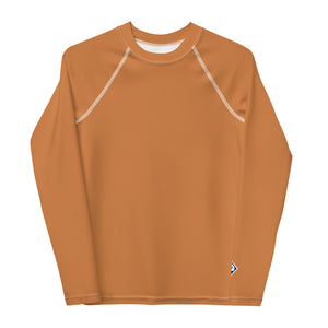 Youth Boys Rash Guard – Long Sleeve Top for BJJ, MMA & Sports – Raw Sienna