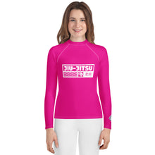 Youth Girls BJJ Rash Guard – Long Sleeve Compression Training Shirt - Hollywood Cerise