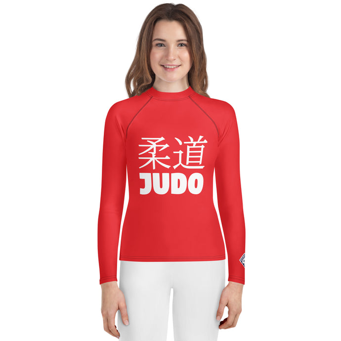 Youth Girls Classic Judo Rash Guard – Long Sleeve Martial Arts Top - Scarlet