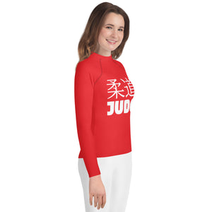 Youth Girls Classic Judo Rash Guard – Long Sleeve Martial Arts Top - Scarlet