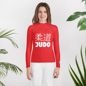 Youth Girls Classic Judo Rash Guard – Long Sleeve Martial Arts Top - Scarlet