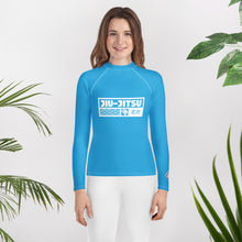 Youth Girls Grappling Rash Guard – Long Sleeve BJJ Competition Shirt - Cyan Exclusive Girls Jiu-Jitsu Long Sleeve Rash Guard Youth