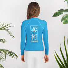 Youth Girls Grappling Rash Guard – Long Sleeve BJJ Competition Shirt - Cyan Exclusive Girls Jiu-Jitsu Long Sleeve Rash Guard Youth