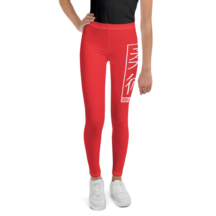 Youth Girls Jiu-Jitsu Leggings – Flexible Yoga Pants for Active Training - Scarlet