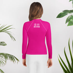Youth Girls Jiu-Jitsu Rash Guard – Long Sleeve Classic Grappling Top – Hollywood Cerise