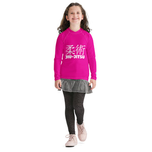 Youth Girls Jiu-Jitsu Rash Guard – Long Sleeve Classic Grappling Top – Hollywood Cerise