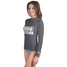 Youth Girls Judo Compression Rash Guard – Long Sleeve Martial Arts Performance Top - Charcoal Exclusive Girls Judo Long Sleeve Rash Guard Youth