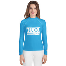 Youth Girls Judo Rash Guard – Long Sleeve Athletic Performance Top - Cyan Exclusive Girls Judo Long Sleeve Rash Guard Youth