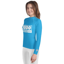 Youth Girls Judo Rash Guard – Long Sleeve Athletic Performance Top - Cyan Exclusive Girls Judo Long Sleeve Rash Guard Youth
