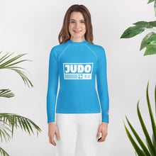 Youth Girls Judo Rash Guard – Long Sleeve Athletic Performance Top - Cyan Exclusive Girls Judo Long Sleeve Rash Guard Youth