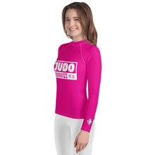 Youth Girls Judo Training Rash Guard – Long Sleeve Performance Shirt - Hollywood Cerise Exclusive Girls Judo Long Sleeve Rash Guard Youth
