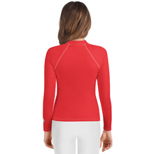 Youth Girls Long Sleeve Rash Guard – Solid Color Performance Fit – Scarlet