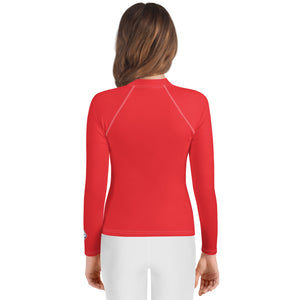 Youth Girls Long Sleeve Rash Guard – Solid Color Performance Fit – Scarlet