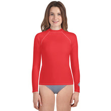 Youth Girls Long Sleeve Rash Guard – Solid Color Performance Fit – Scarlet