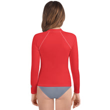 Youth Girls Long Sleeve Rash Guard – Solid Color Performance Fit – Scarlet
