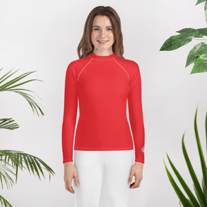 Youth Girls Long Sleeve Rash Guard – Solid Color Performance Fit – Scarlet