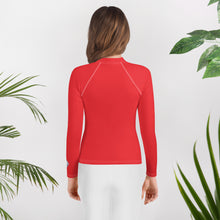 Youth Girls Long Sleeve Rash Guard – Solid Color Performance Fit – Scarlet