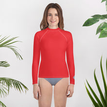 Youth Girls Long Sleeve Rash Guard – Solid Color Performance Fit – Scarlet