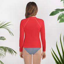 Youth Girls Long Sleeve Rash Guard – Solid Color Performance Fit – Scarlet