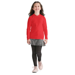 Youth Girls Long Sleeve Rash Guard – Solid Color Performance Fit – Scarlet