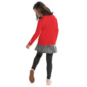 Youth Girls Long Sleeve Rash Guard – Solid Color Performance Fit – Scarlet