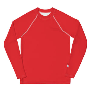 Youth Girls Long Sleeve Rash Guard – Solid Color Performance Fit – Scarlet