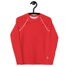 Youth Girls Long Sleeve Rash Guard – Solid Color Performance Fit – Scarlet