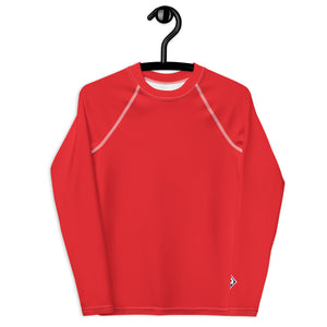 Youth Girls Long Sleeve Rash Guard – Solid Color Performance Fit – Scarlet