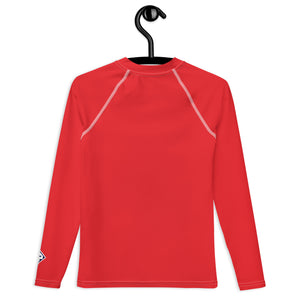 Youth Girls Long Sleeve Rash Guard – Solid Color Performance Fit – Scarlet