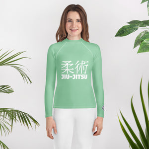 Youth Girls Long Sleeve Rash Guard – Traditional BJJ Style – Vista Blue
