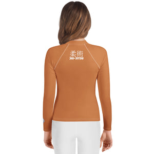 Youth Girls Martial Arts Rash Guard – Classic BJJ Long Sleeve Wear – Raw Sienna