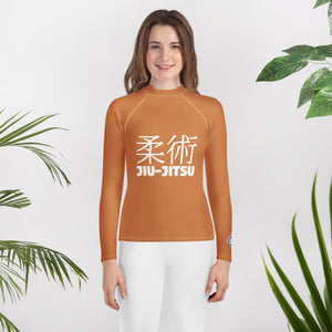Youth Girls Martial Arts Rash Guard – Classic BJJ Long Sleeve Wear – Raw Sienna