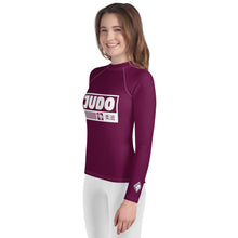 Youth Girls Premium Judo Rash Guard – Long Sleeve Athletic Training Shirt - Tyrian Purple Exclusive Girls Judo Long Sleeve Rash Guard Youth
