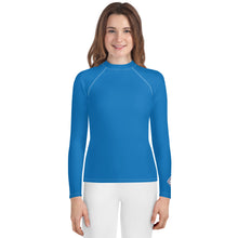 Youth Girls Rash Guard – Long Sleeve Solid Color for Sports & Swim – Azul