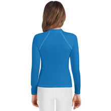 Youth Girls Rash Guard – Long Sleeve Solid Color for Sports & Swim – Azul