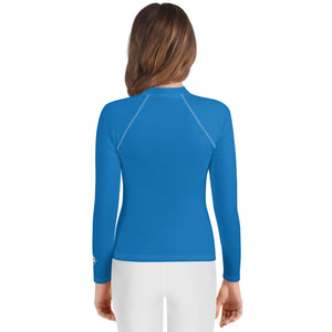Youth Girls Rash Guard – Long Sleeve Solid Color for Sports & Swim – Azul